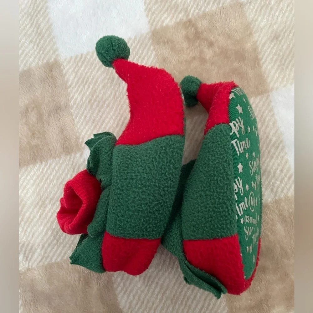 Festive Red and Green Elf Slippers for Kids 12-18 month size